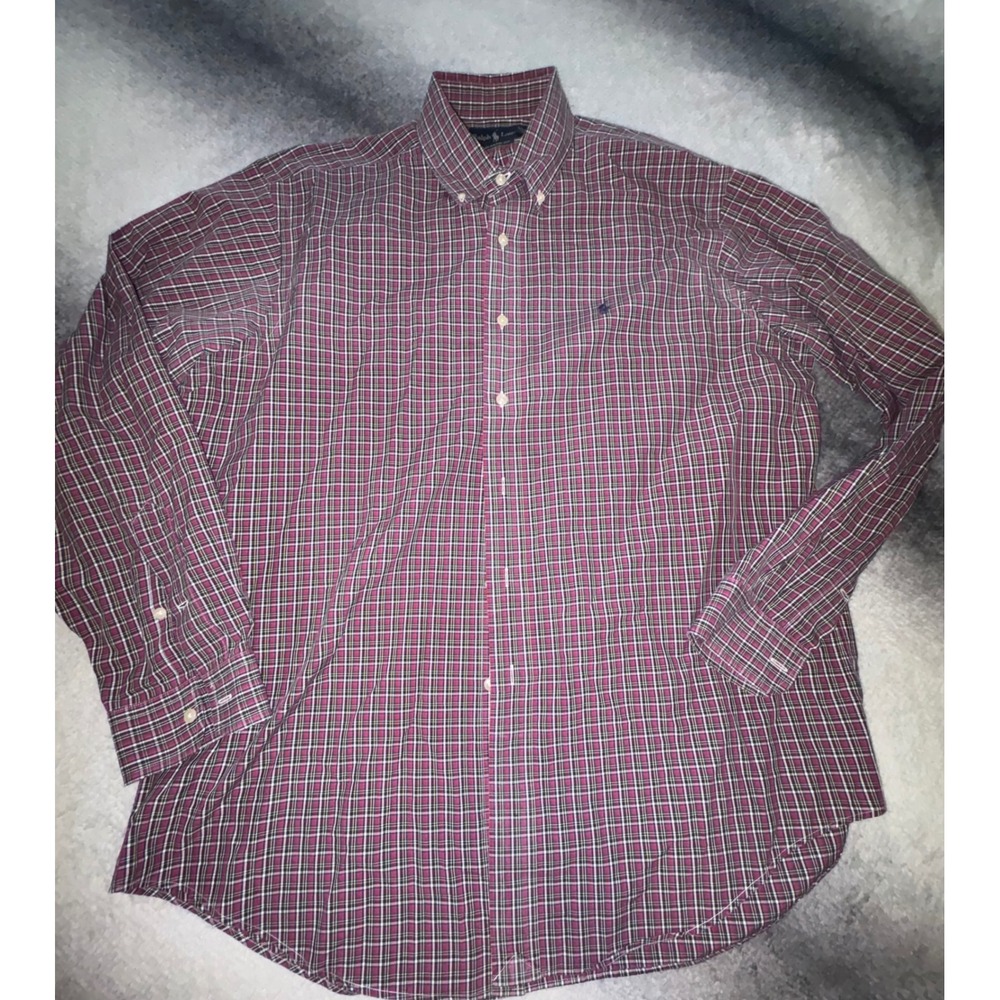 (CL) Ralph Lauren Mens Large Classic Fit Pink Plaid Button Down Cotton Shirt L